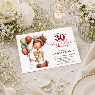 Modern Script 30. Geburtstag Burgund Lustige Frau  Einladung