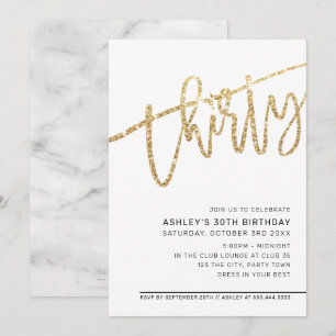 MODERN SCRIPT 30. Geburtstag Party Gold Glitzer Einladung