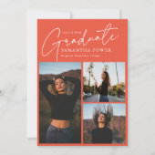 Modern Script 3 Fotos Rosa Abschluss Ankündigung (Vorderseite)