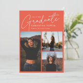 Modern Script 3 Fotos Rosa Abschluss Ankündigung (Stehend Vorderseite)