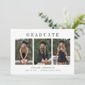 Modern Script 3 Photo Collage Graduation  Einladung (Stehend Vorderseite)