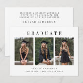 Modern Script 3 Photo Collage Graduation  Einladung (Vorne/Hinten)