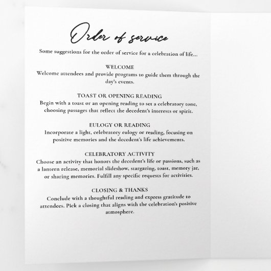 Modern Script 3-Photo Trifold Funeral Program Dreifach-gefaltete Programmkarte (Innen Erste Seite)