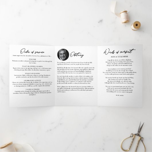 Modern Script 3-Photo Trifold Funeral Program Dreifach-gefaltete Programmkarte (Innenseite)