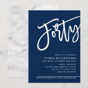 MODERN SCRIPT 40. Geburtstag Party blau weiß Einladung