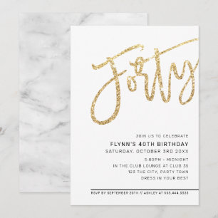MODERN SCRIPT 40. Geburtstag Party Gold Glitzer Einladung