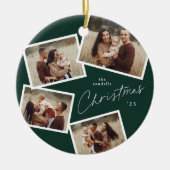 Modern Script 4 Foto Collage Grün Weihnachten Keramik Ornament (Vorne)