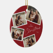 Modern Script 4 Foto Collage Rotes Weihnachtsfest Keramik Ornament (Rechts)