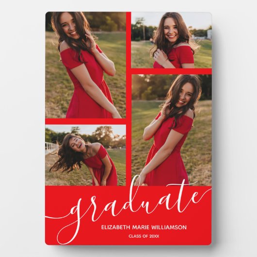 Modern Script 4 Foto Red Abschluss Keepake Fotoplatte (Vorderseite)