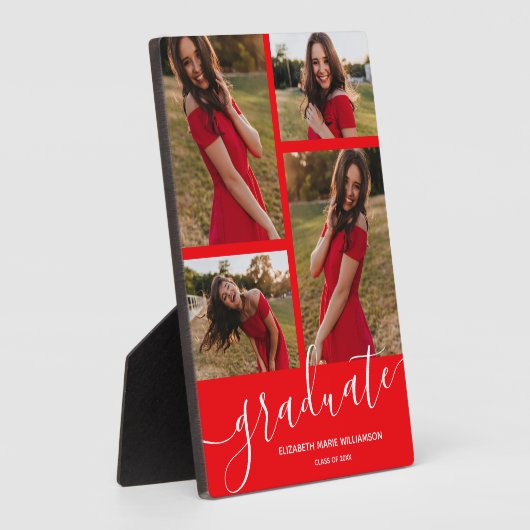 Modern Script 4 Foto Red Abschluss Keepake Fotoplatte (Seite)