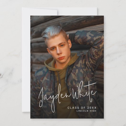 Modern Script 4 Photo Graduation Announcement Einladung (Vorderseite)