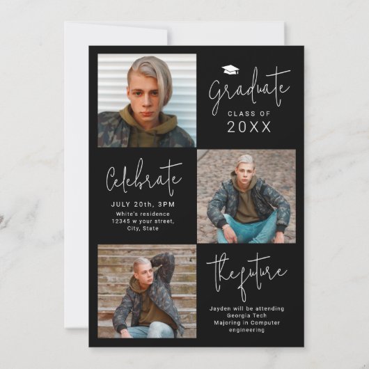 Modern Script 4 Photo Graduation Announcement Einladung (Rückseite)