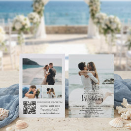 Modern Script 4 Photo QR Code RSVP Wedding  Einladung