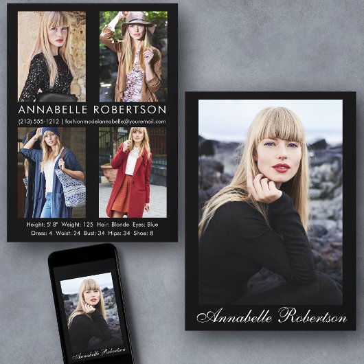 Modern Script 5 Foto Model Actor Comp Card Einladung