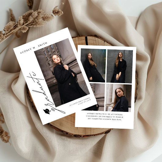 Modern Script 5 Photos Graduation Announcement Einladung