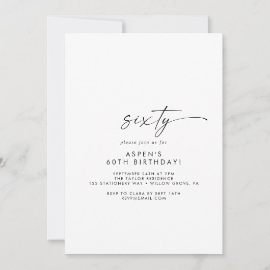 Modern Script 60th Birthday Party Invitation Einladung (Vorderseite)