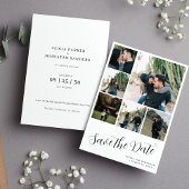 Modern script 6 photo collage simple wedding save the date