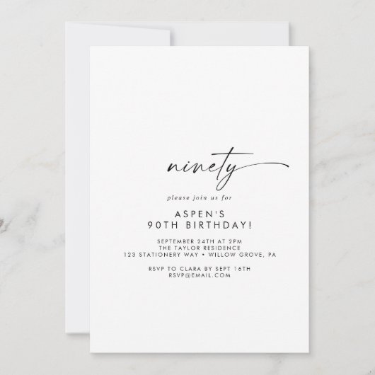 Modern Script 90th Birthday Party Invitation Einladung (Vorderseite)