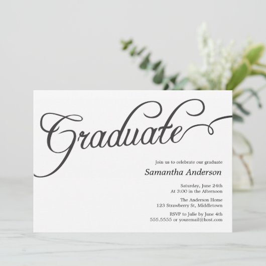 Modern Script Abschluss Einladung - Schwarz (Stehend Vorderseite)