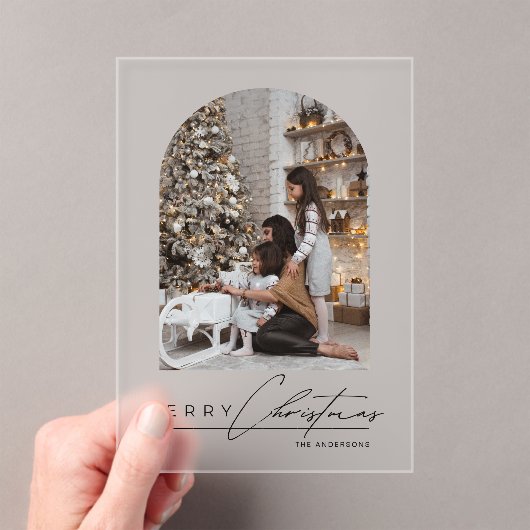 Modern Script Arch Family Photo Christmas Card Acryleinladungen (Insitu (Handheld))