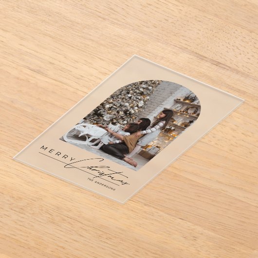 Modern Script Arch Family Photo Christmas Card Acryleinladungen (Ablage )