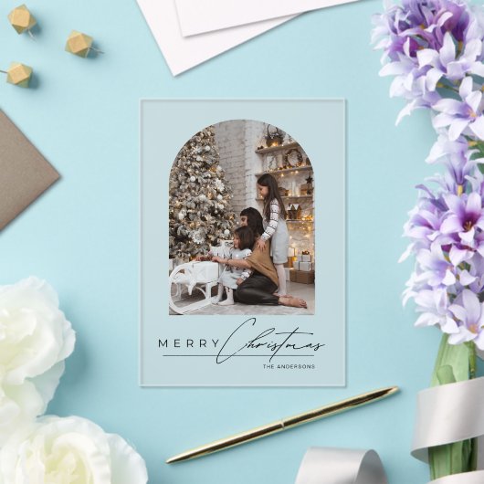 Modern Script Arch Family Photo Christmas Card Acryleinladungen (In Situ (Hochzeit))