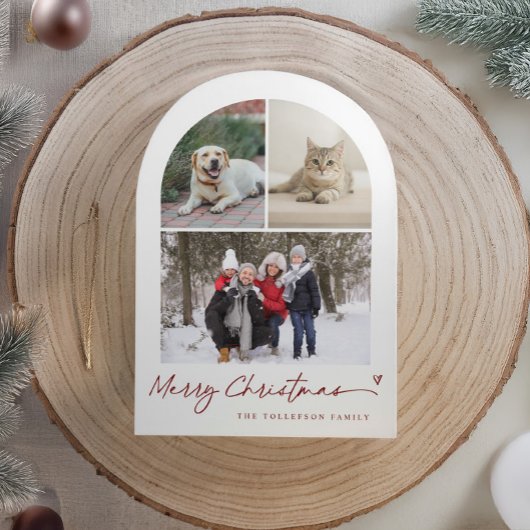 Modern Script Arch Family Photo Christmas Feiertagskarte