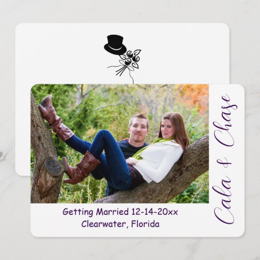 Modern Script & Asymmetrical Photo Save the Date Einladung (Vorne/Hinten)