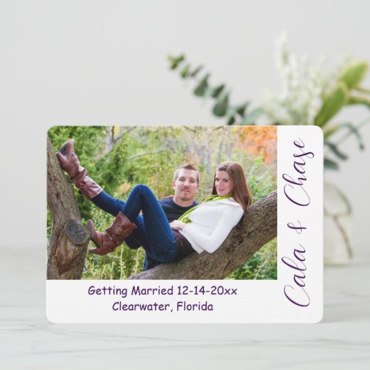 Modern Script & Asymmetrical Photo Save the Date Einladung (Stehend Vorderseite)