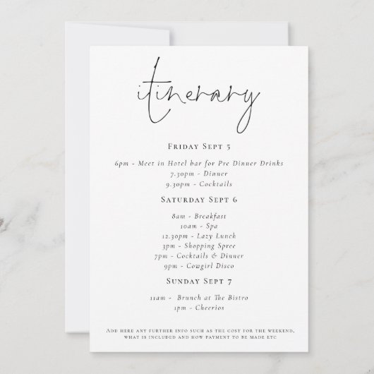 Modern Script Bachelorette Weekend Tour Einladung (Rückseite)