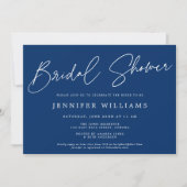 Modern Script Beautiful Navy Blue Brautparty Einladung (Vorderseite)