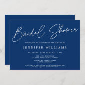 Modern Script Beautiful Navy Blue Brautparty Einladung (Vorne/Hinten)