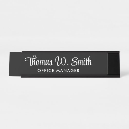 Modern Script Beruflich Black Schreibtischnamensplakette (Vorderseite )
