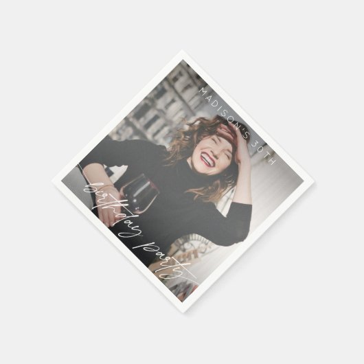 Modern Script Birthday Party Foto Serviette (Ecke)