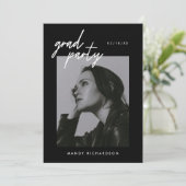 Modern Script Black 2-Photo Graduation Party Einladung (Stehend Vorderseite)