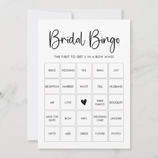 Modern Script Black and White Bingo Game Card Einladung (Vorderseite)