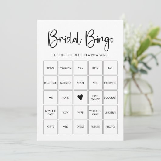 Modern Script Black and White Bingo Game Card Einladung (Stehend Vorderseite)