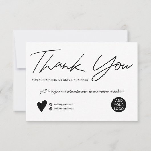 Modern script black and white order thank you einladung (Vorderseite)