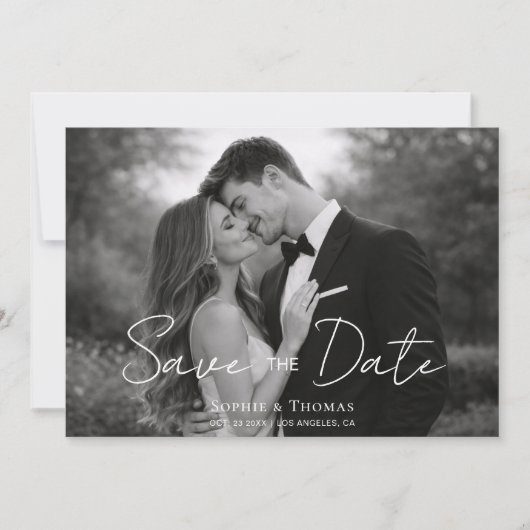Modern Script  Black and White Photo Save the Date (Vorderseite)