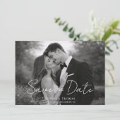Modern Script  Black and White Photo Save the Date (Stehend Vorderseite)