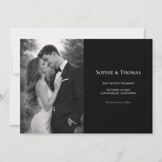 Modern Script  Black and White Photo Save the Date (Rückseite)