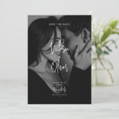 Modern Script Black Editorial Photo Save the Date (Stehend Vorderseite)