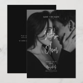 Modern Script Black Editorial Photo Save the Date (Vorne/Hinten)