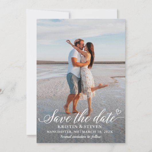Modern Script Black Gold Foto Save the Date Card (Vorderseite)