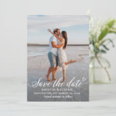 Modern Script Black Gold Foto Save the Date Card (Stehend Vorderseite)