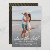 Modern Script Black Gold Foto Save the Date Card (Vorne/Hinten)