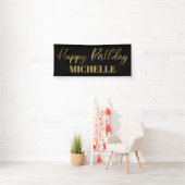 Modern Script Black Gold Happy Birthday Banner (Insitu)