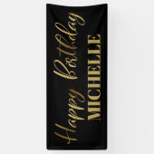 Modern Script Black Gold Happy Birthday Banner (Vertikal)
