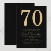 Modern Script Black Gold Seventy 70th Birthday Einladung (Vorne/Hinten)