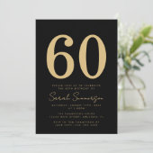 Modern Script Black Gold Sixty 60th Birthday Party Einladung (Stehend Vorderseite)